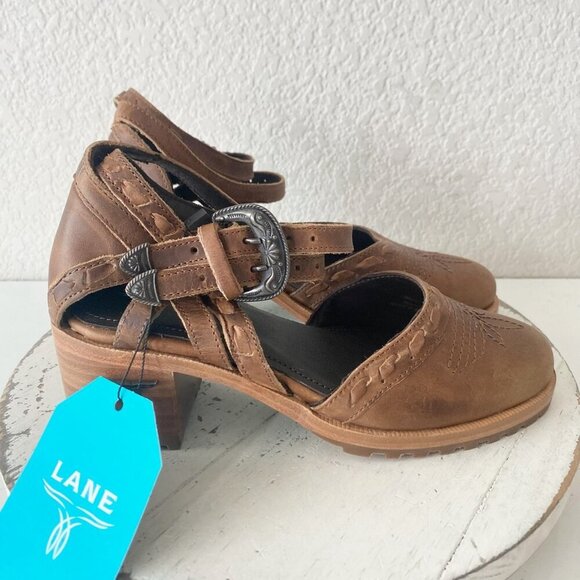 Lane Boots Womens Western Heels 7.5 Brown Casual Sandals Cowgirl Leather Buckle - Picture 2 of 9